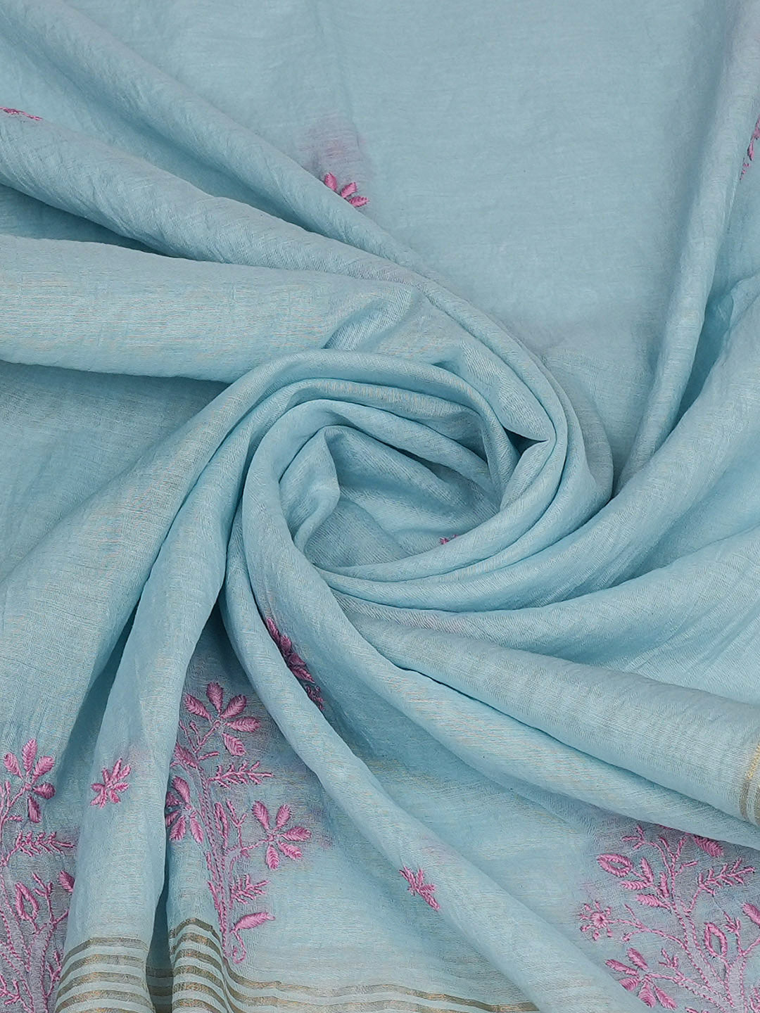 Ada Hand Embroidered Blue Chanderi Lucknowi Chikankari Dupatta 07A501810