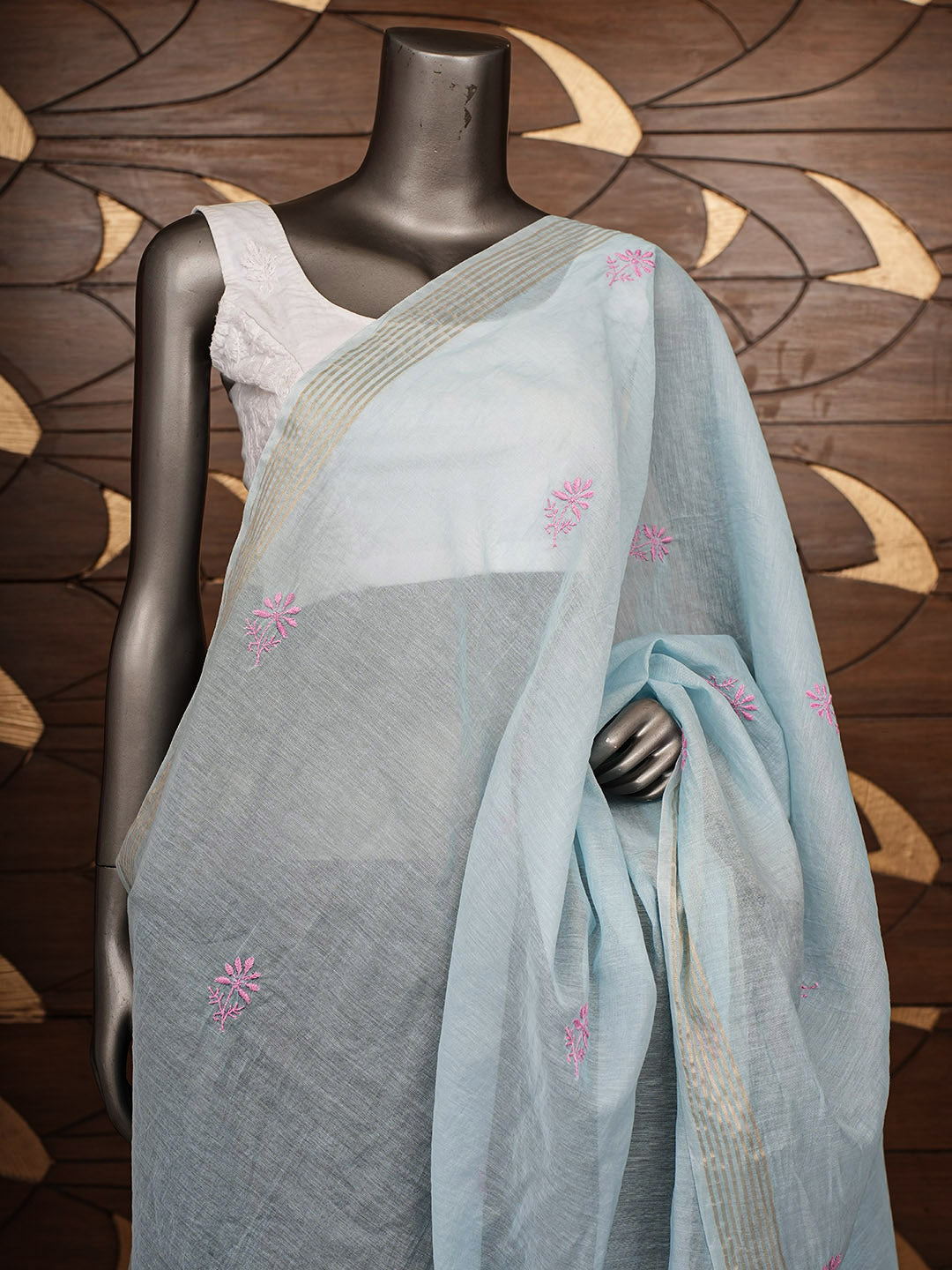 Ada Hand Embroidered Blue Chanderi Lucknowi Chikankari Dupatta 07A501811