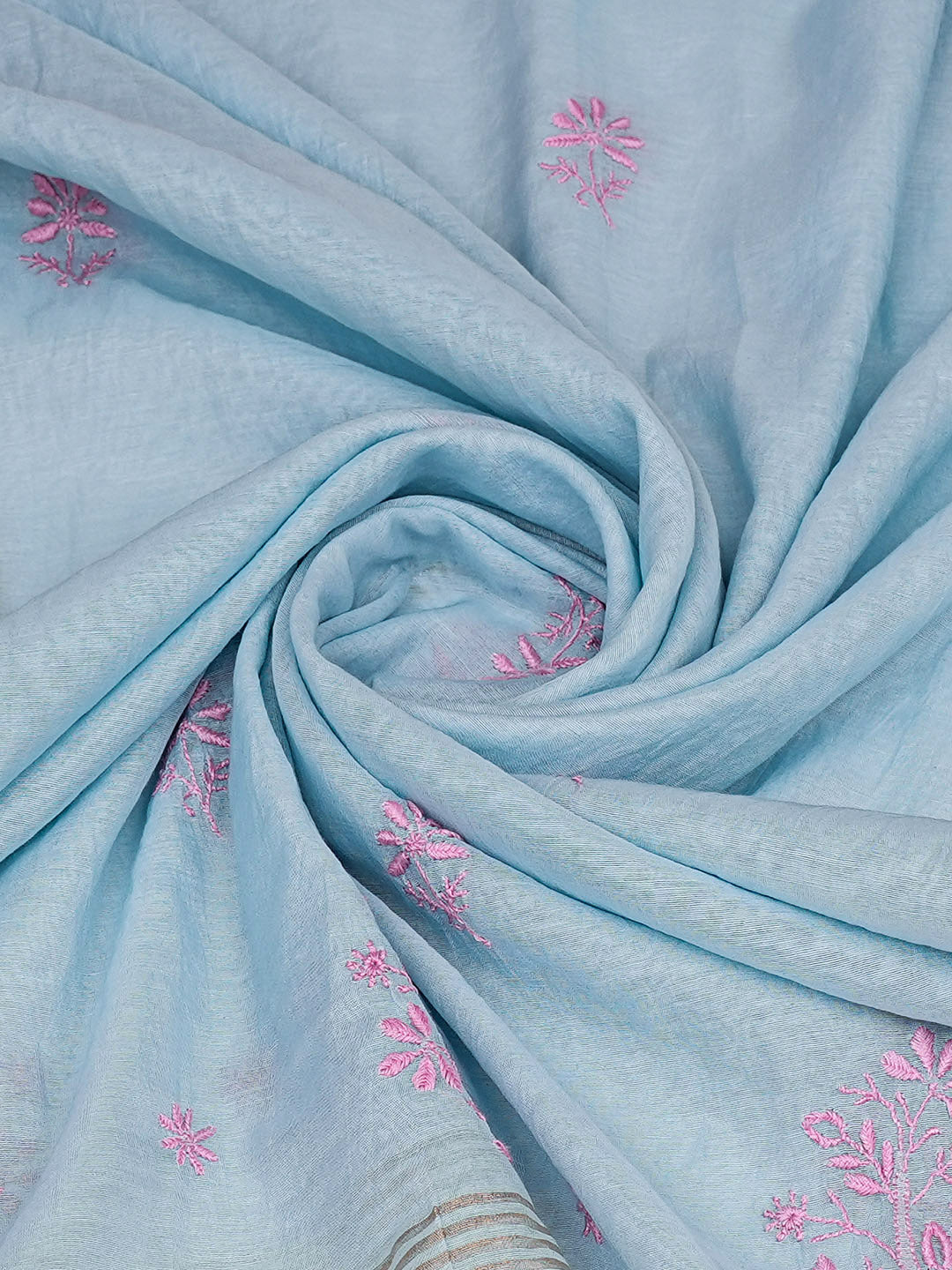 Ada Hand Embroidered Blue Chanderi Lucknowi Chikankari Dupatta 07A501811