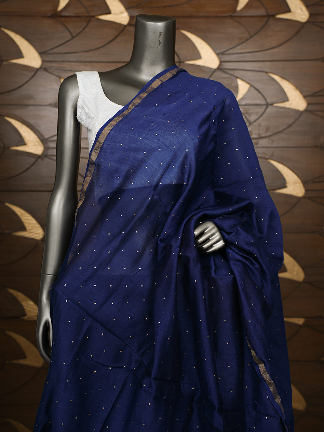 Ada Hand Embroidered Blue Chanderi Lucknowi Chikankari Dupatta With Muqaish/Mukaish Work 01A862764_2
