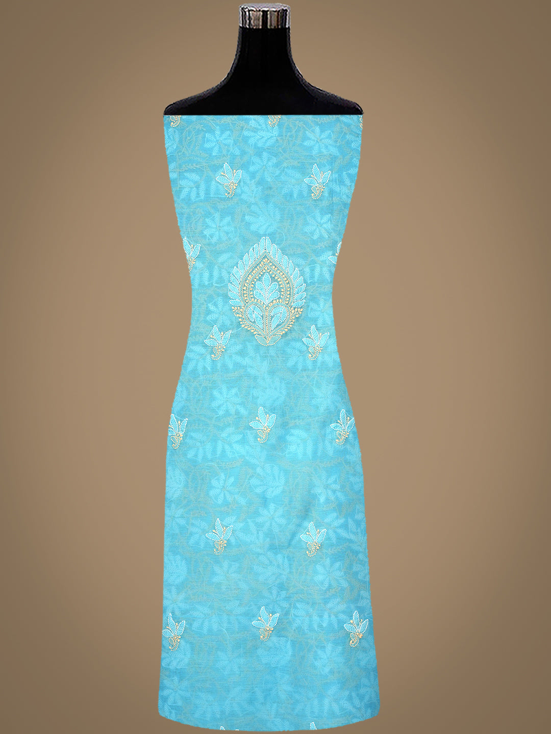 Ada Hand Embroidered Blue Chanderi Lucknowi Chikankari Unstitched Kurta Dupatta Set 01A980137