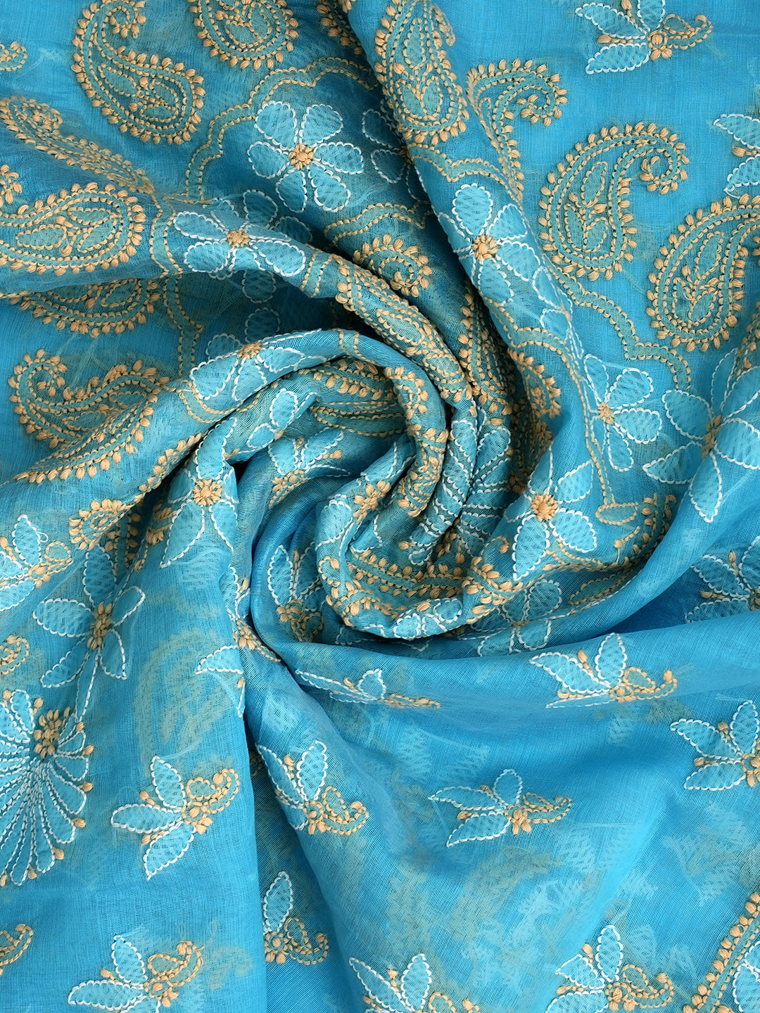 Ada Hand Embroidered Blue Chanderi Lucknowi Chikankari Unstitched Kurta Dupatta Set 01A980137