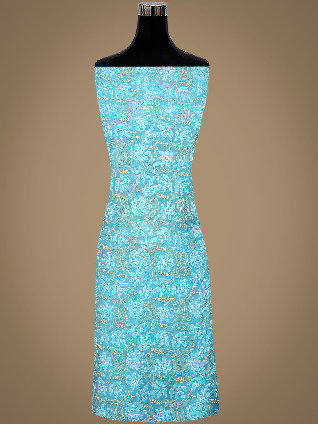 Ada Hand Embroidered Blue Chanderi Lucknowi Chikankari Unstitched Kurta Dupatta Set 01A980137