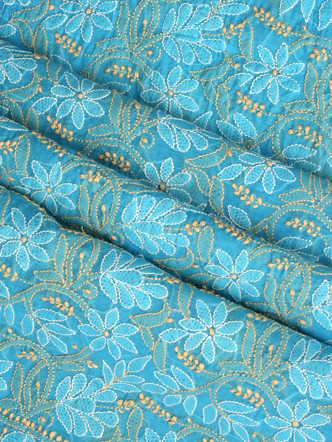 Ada Hand Embroidered Blue Chanderi Lucknowi Chikankari Unstitched Kurta Dupatta Set 01A980137