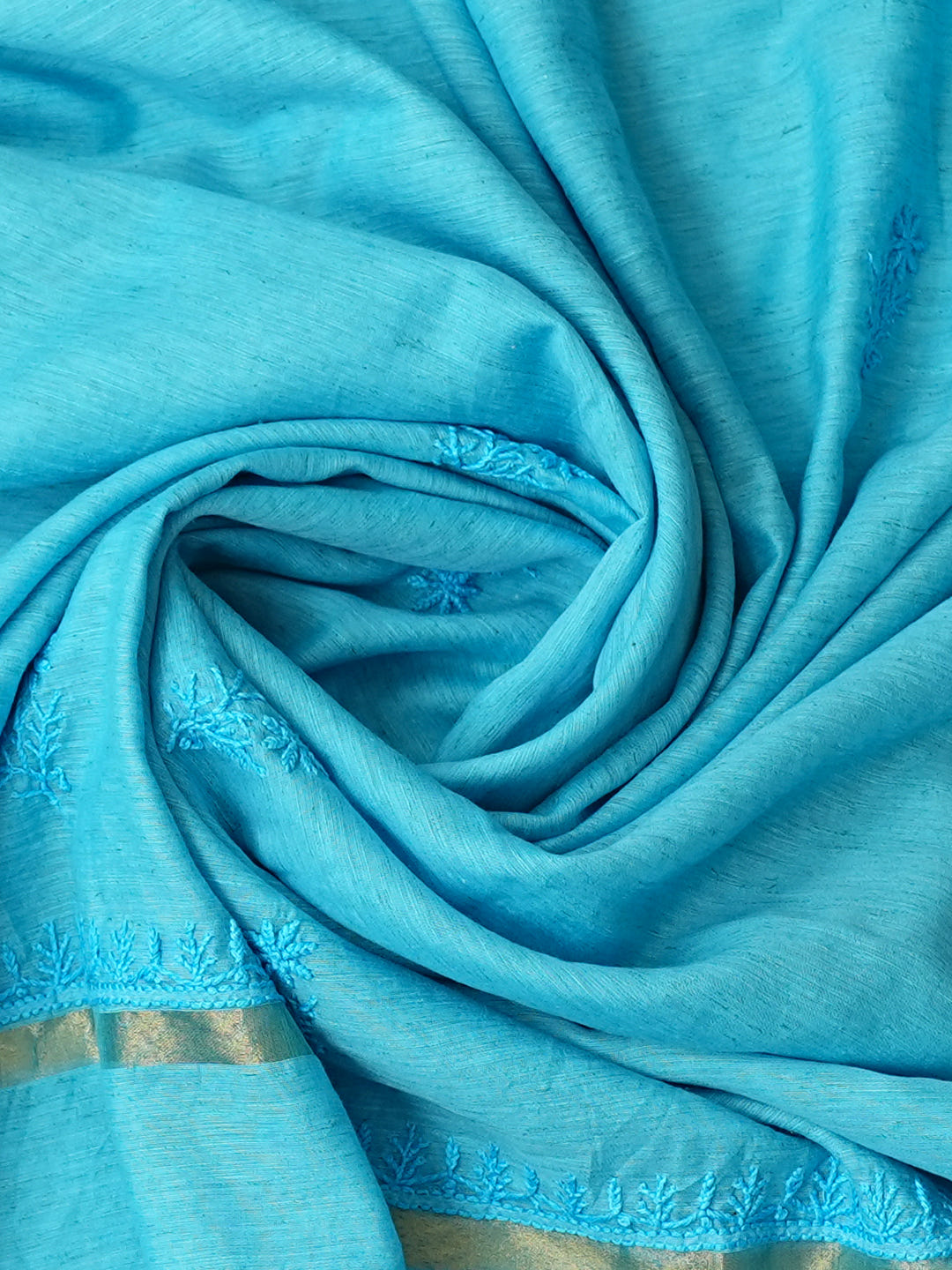 Ada Hand Embroidered Blue Chanderi Lucknowi Chikankari Unstitched Kurta Dupatta Set 07A502906_5