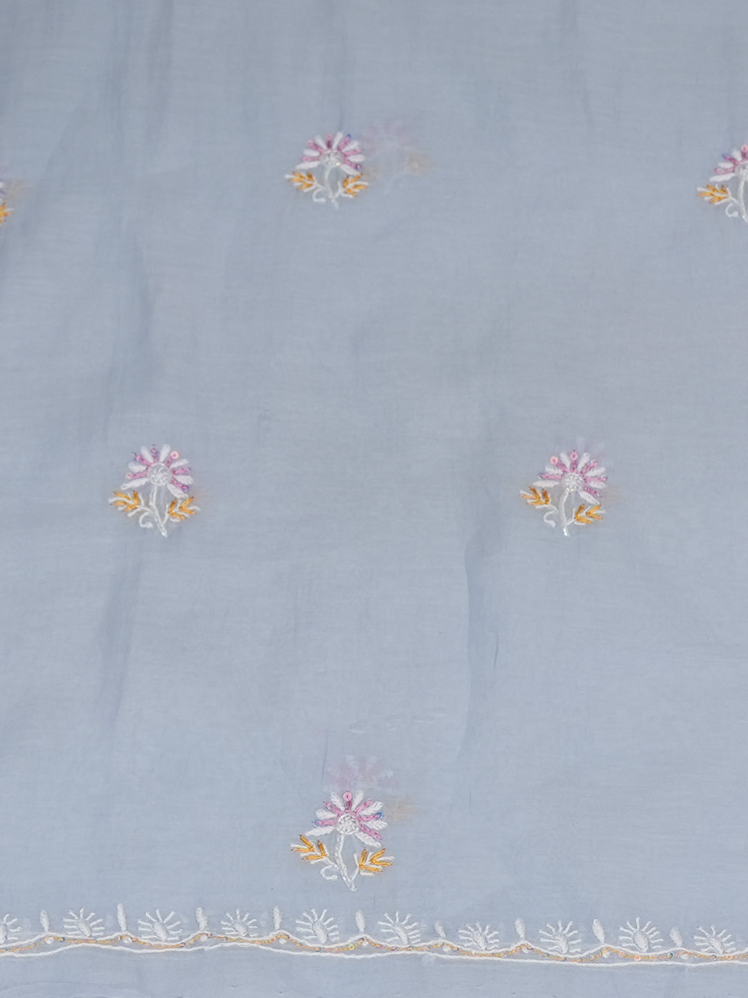 Ada Hand Embroidered Blue Chanderi Lucknowi Chikankari Unstitched Kurta Dupatta Set With Sequinned Work 01A978520