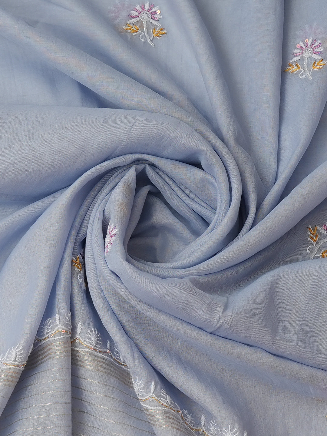 Ada Hand Embroidered Blue Chanderi Lucknowi Chikankari Unstitched Kurta Dupatta Set With Sequinned Work 01A978520