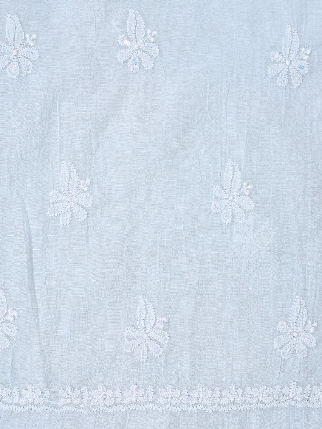 Ada Hand Embroidered Blue Chanderi Lucknowi Chikankari Unstitched Kurta Dupatta Set with Cutdana Work 01A737392