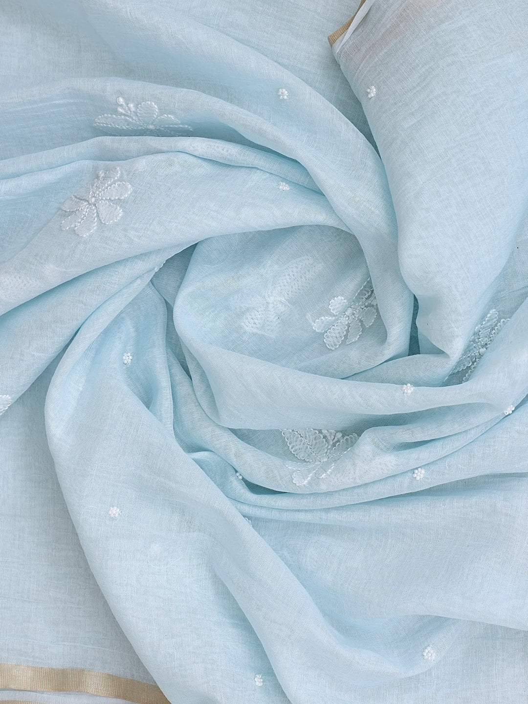 Ada Hand Embroidered Blue Chanderi Lucknowi Chikankari Unstitched Kurta Dupatta Set with Cutdana Work 01A737392