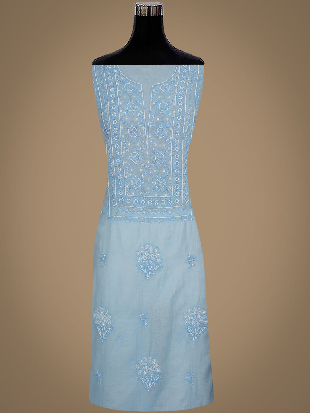 Ada Hand Embroidered Blue Chanderi Lucknowi Chikankari Unstitched Kurta Dupatta With Cutdana Work 01A972750