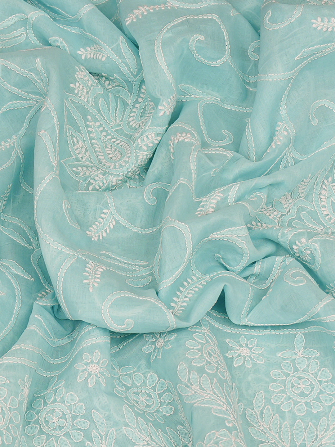 Ada Hand Embroidered Blue Cotton Lucknowi Chikankari Dupatta 01A954288