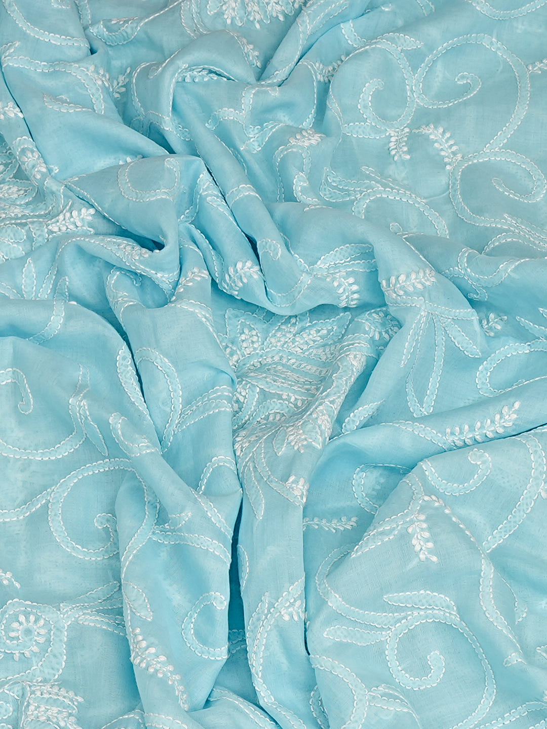 Ada Hand Embroidered Blue  Cotton Lucknowi Chikankari Dupatta 01A995058_3