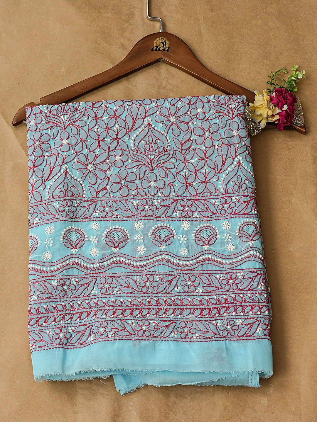 Ada Hand Embroidered Blue Cotton Lucknowi Chikankari Unstitched Kurta 01A898527