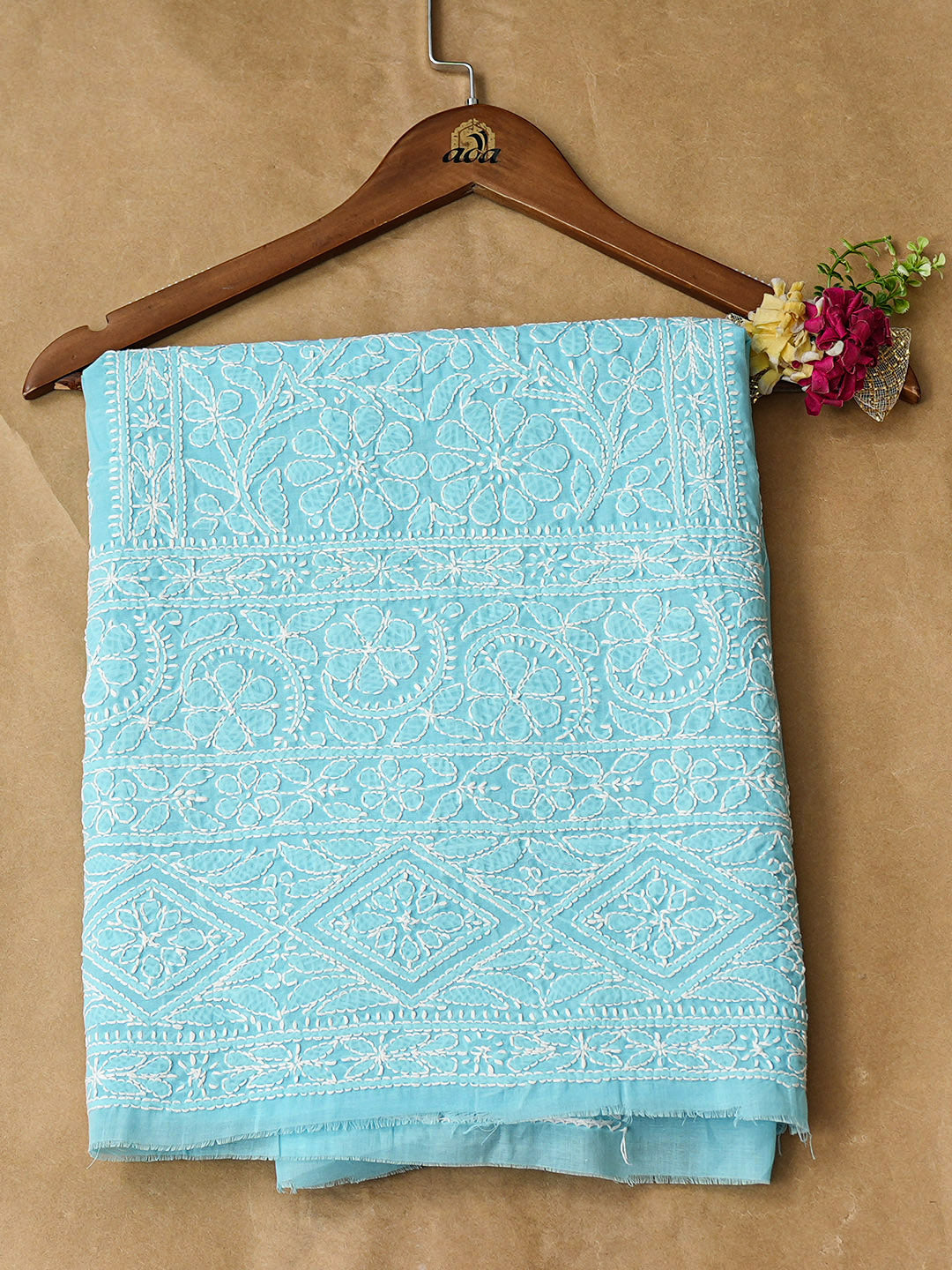 Ada Hand Embroidered Blue Cotton Lucknowi Chikankari Unstitched Kurta 01A991989