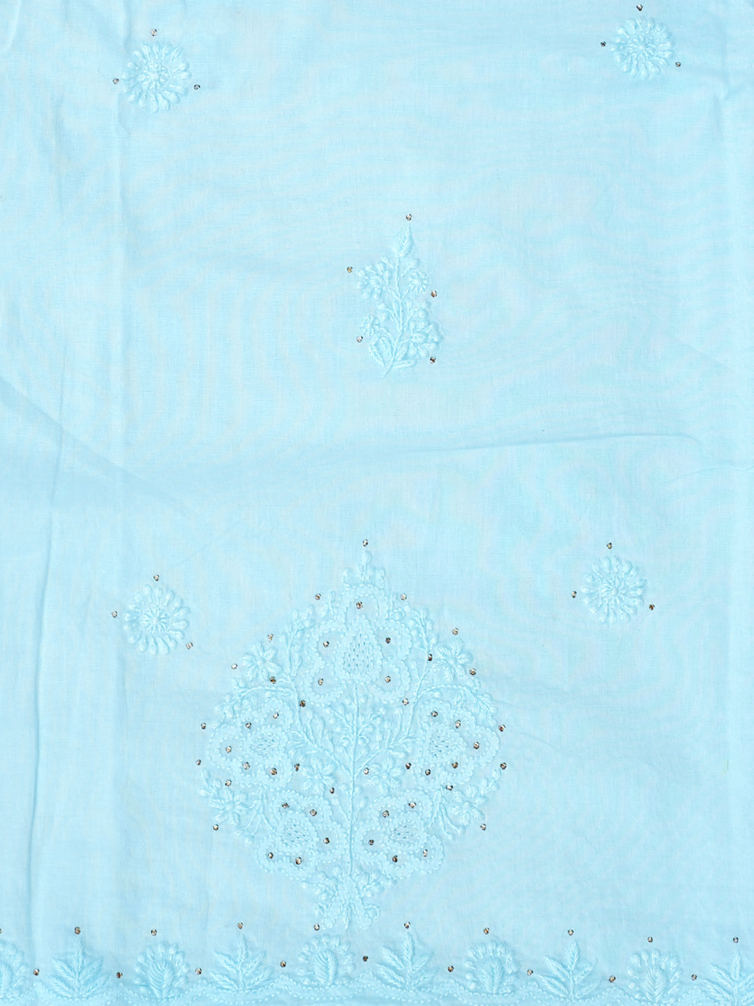 Ada Hand Embroidered Blue Cotton Lucknowi Chikankari Unstitched Kurta Dupatta Set with Muqaish/Mukaish Work 01A760117