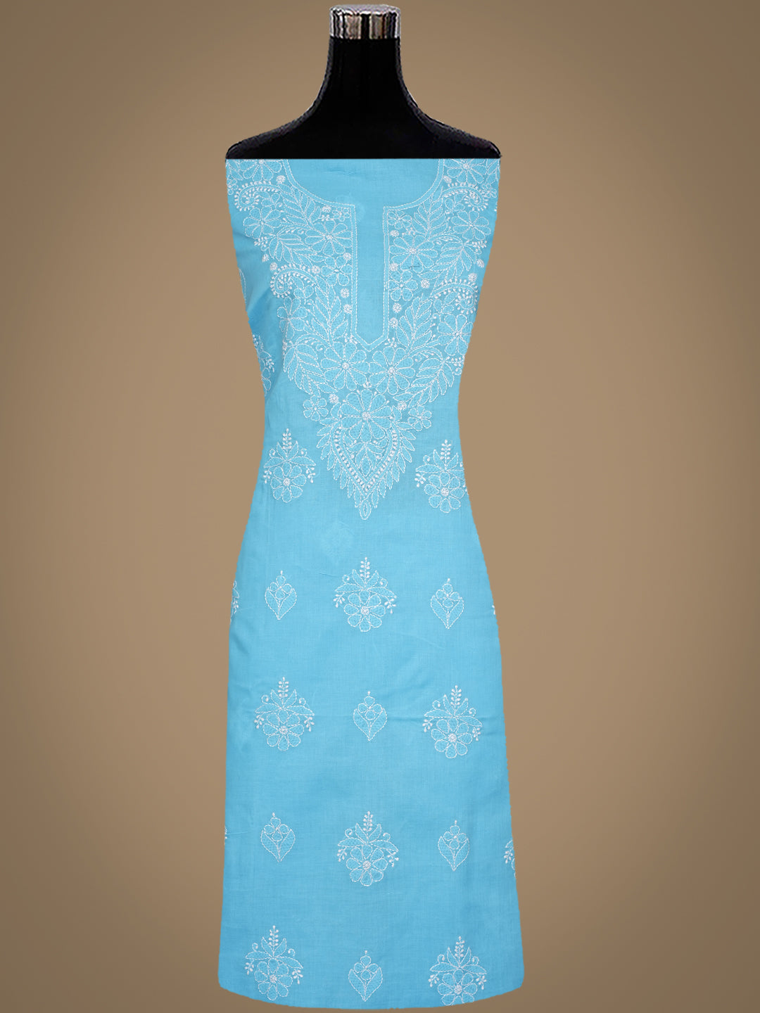 Ada Hand Embroidered Blue Cotton Lucknowi Chikankari Unstitched Kurta Piece 01A991898