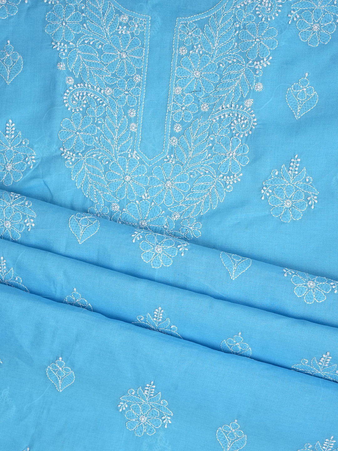 Ada Hand Embroidered Blue Cotton Lucknowi Chikankari Unstitched Kurta Piece 01A991898