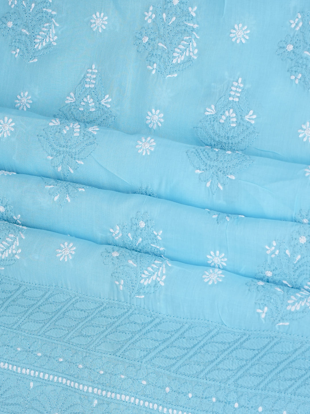 Ada Hand Embroidered Blue Cotton Lucknowi Chikankari Unstitched Suit Piece 01A595785