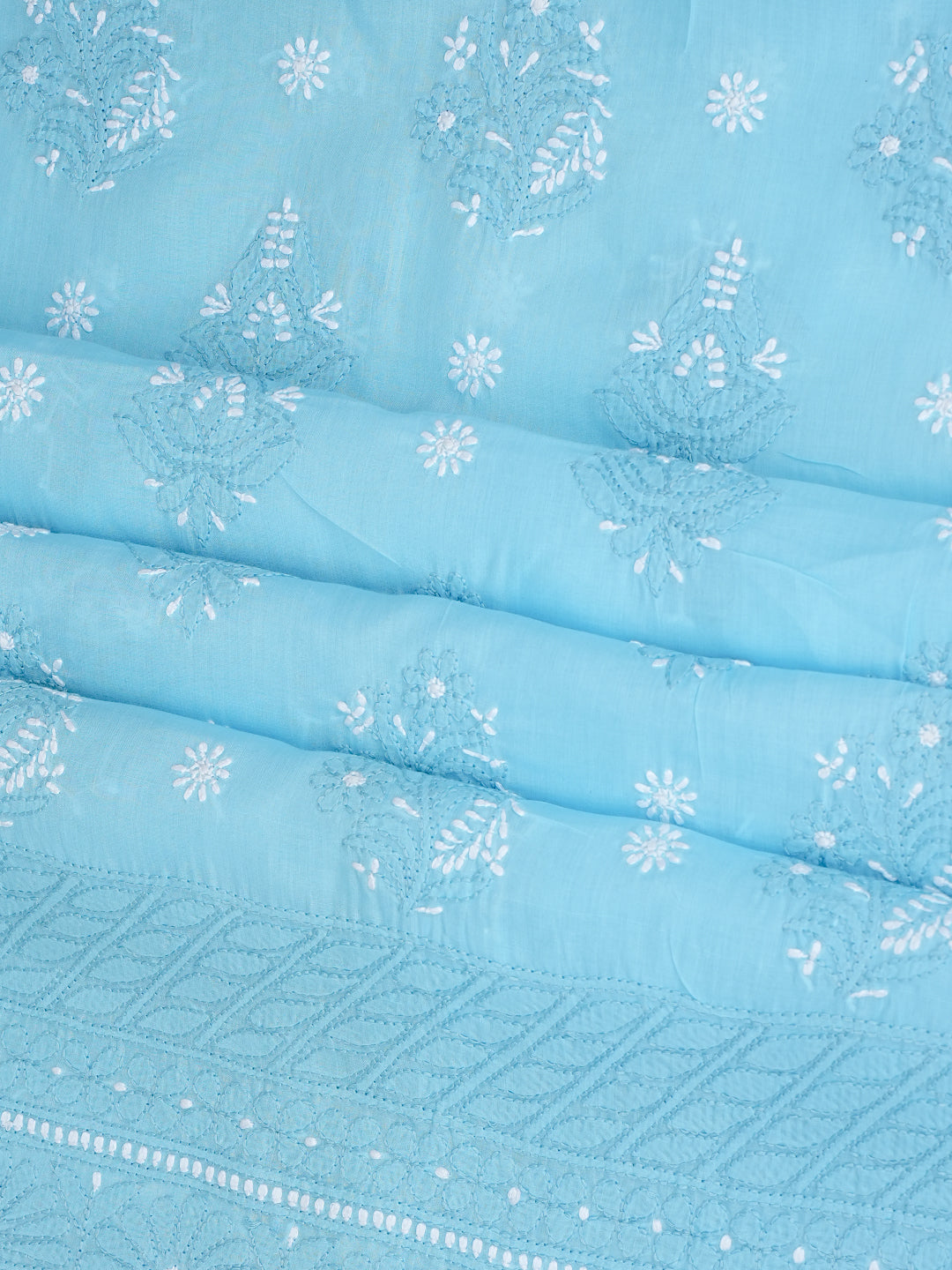 Ada Hand Embroidered Blue Cotton Lucknowi Chikankari Unstitched Suit Piece 01A595785