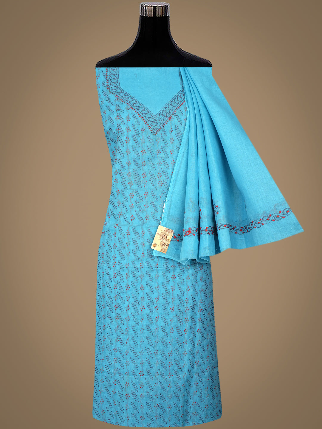 Ada Hand Embroidered Blue Cotton Lucknowi Chikankari Unstitched Suit Piece 01A893894_4