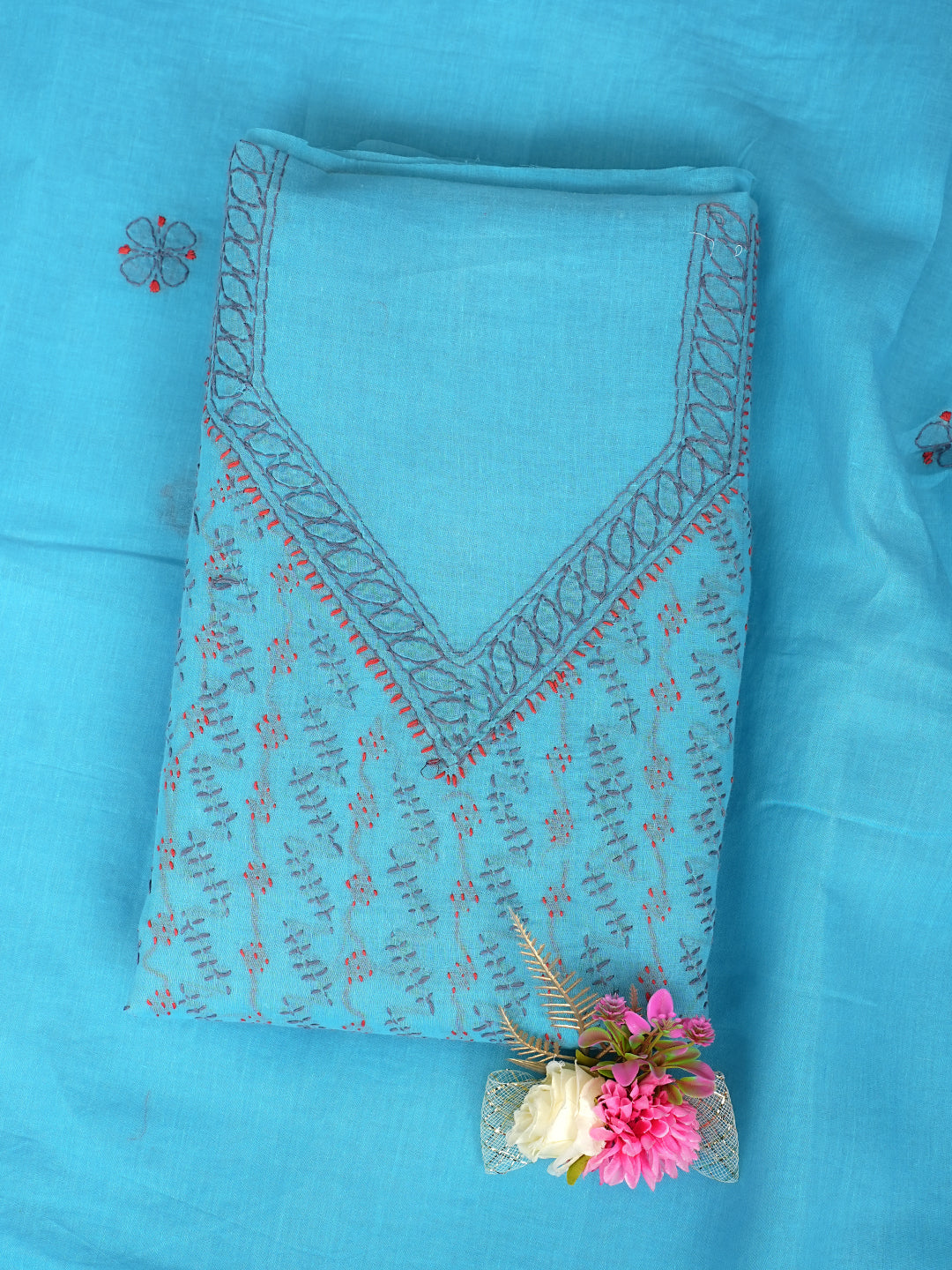 Ada Hand Embroidered Blue Cotton Lucknowi Chikankari Unstitched Suit Piece 01A893894_1