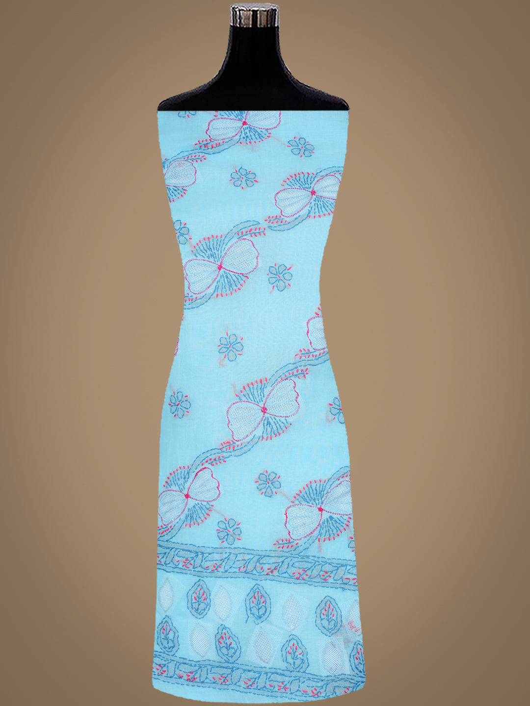 Ada Hand Embroidered Blue Cotton Lucknowi Chikankari Unstitched Suit Piece 01A952207_3