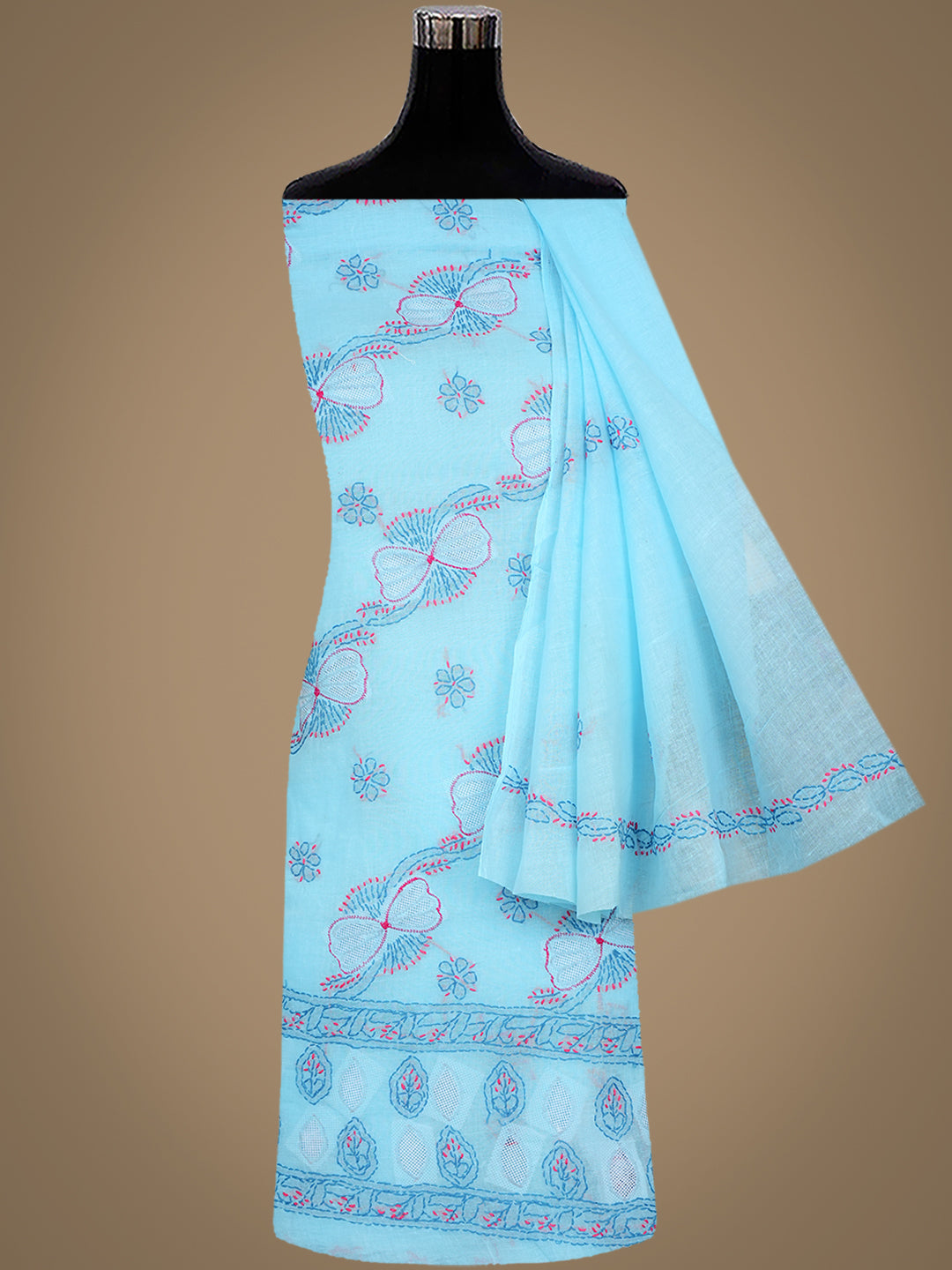 Ada Hand Embroidered Blue Cotton Lucknowi Chikankari Unstitched Suit Piece 01A952207_5