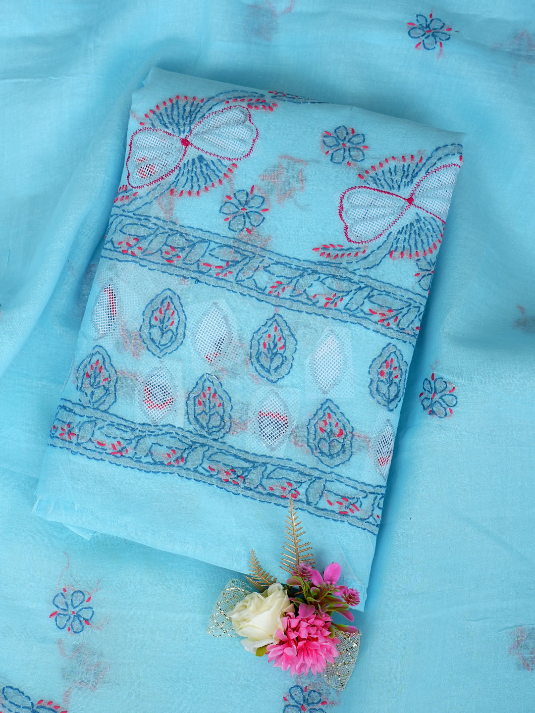 Ada Hand Embroidered Blue Cotton Lucknowi Chikankari Unstitched Suit Piece 01A952207_1