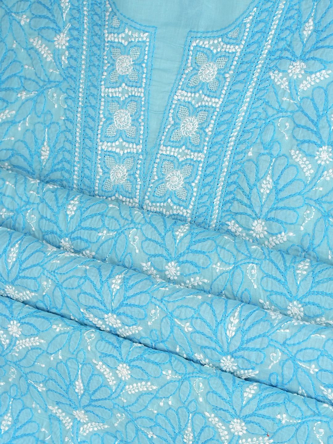 Ada Hand Embroidered Blue Cotton Lucknowi Chikankari Unstitched Suit Piece 01A986931