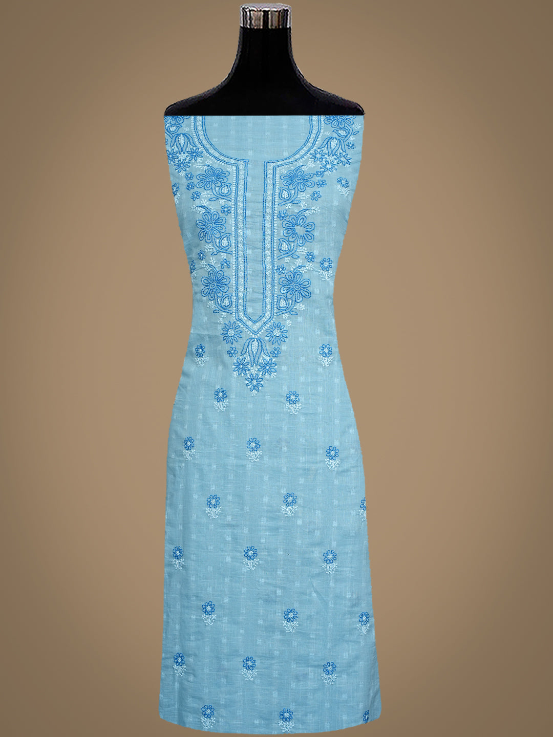 Ada Hand Embroidered Blue Cotton Lucknowi Chikankari Unstitched Suit Piece 01A988392