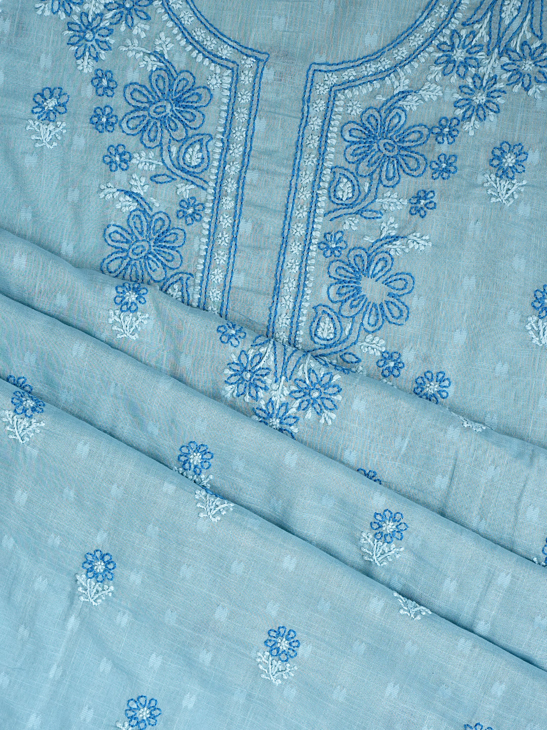 Ada Hand Embroidered Blue Cotton Lucknowi Chikankari Unstitched Suit Piece 01A988392