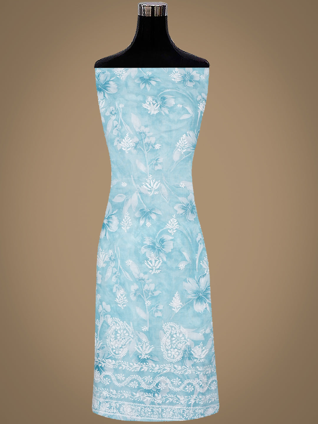 Ada Hand Embroidered Blue Cotton Lucknowi Chikankari Unstitched Suit Set With Chiffon Dupatta 01A989961