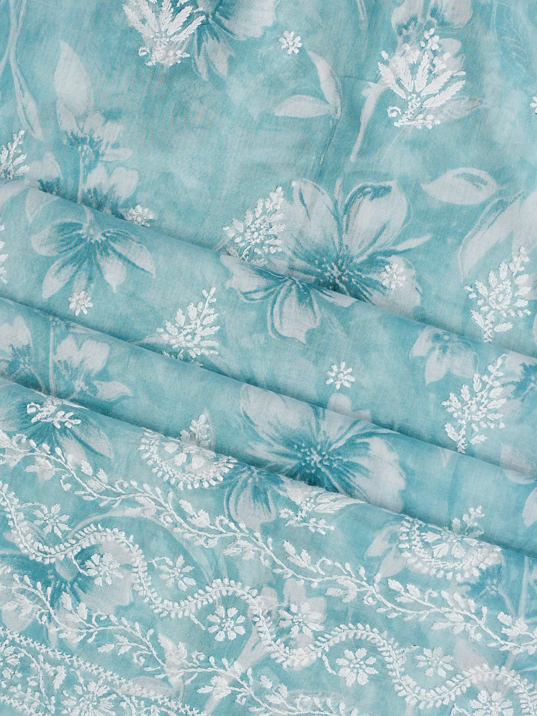 Ada Hand Embroidered Blue Cotton Lucknowi Chikankari Unstitched Suit Set With Chiffon Dupatta 01A989961