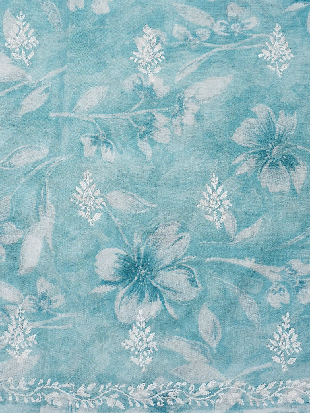 Ada Hand Embroidered Blue Cotton Lucknowi Chikankari Unstitched Suit Set With Chiffon Dupatta 01A989961