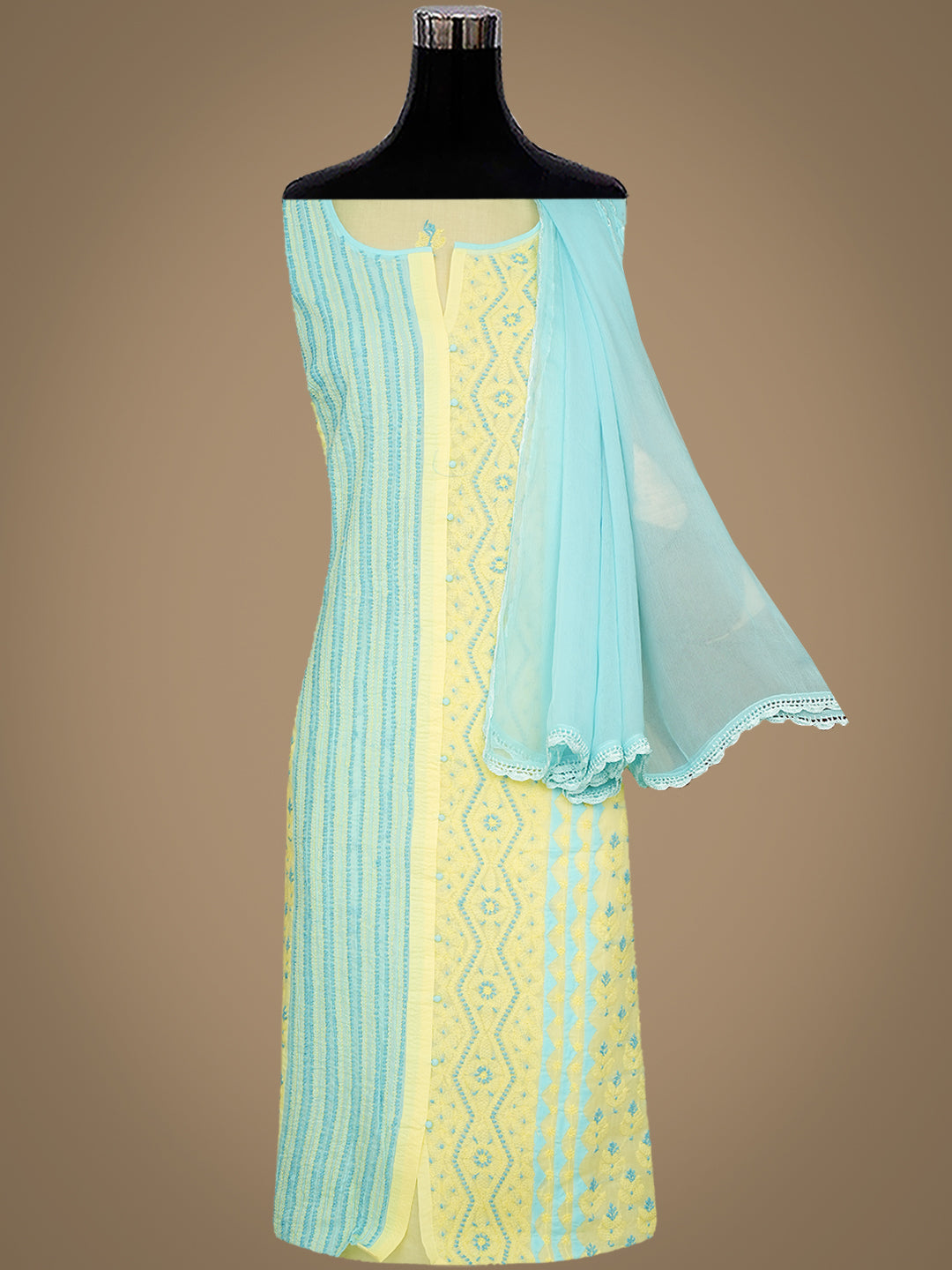 Ada Hand Embroidered Blue Cotton Lucknowi Chikankari Unstitched Suit Piece 01A993047