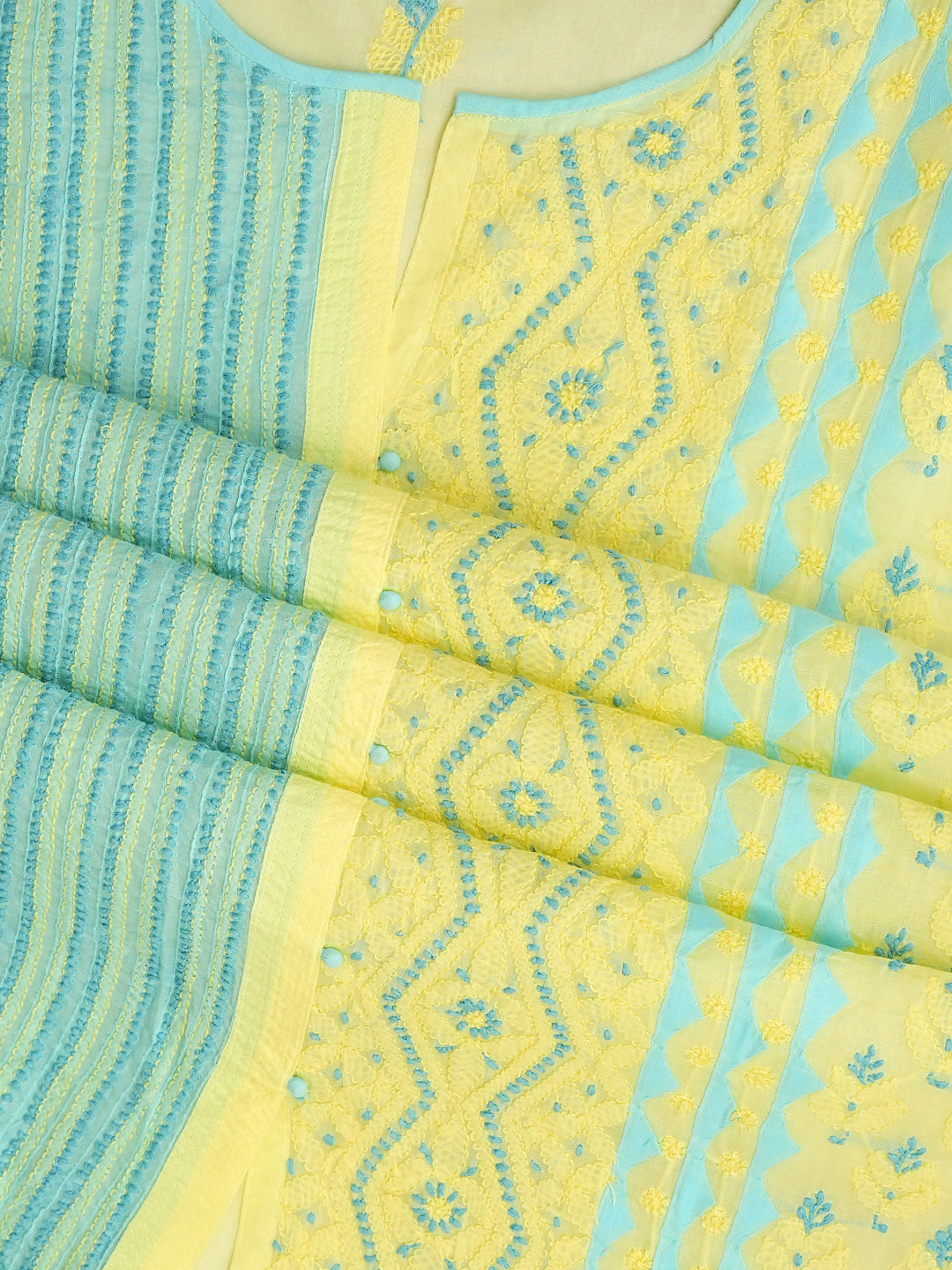 Ada Hand Embroidered Blue Cotton Lucknowi Chikankari Unstitched Suit Piece 01A993047