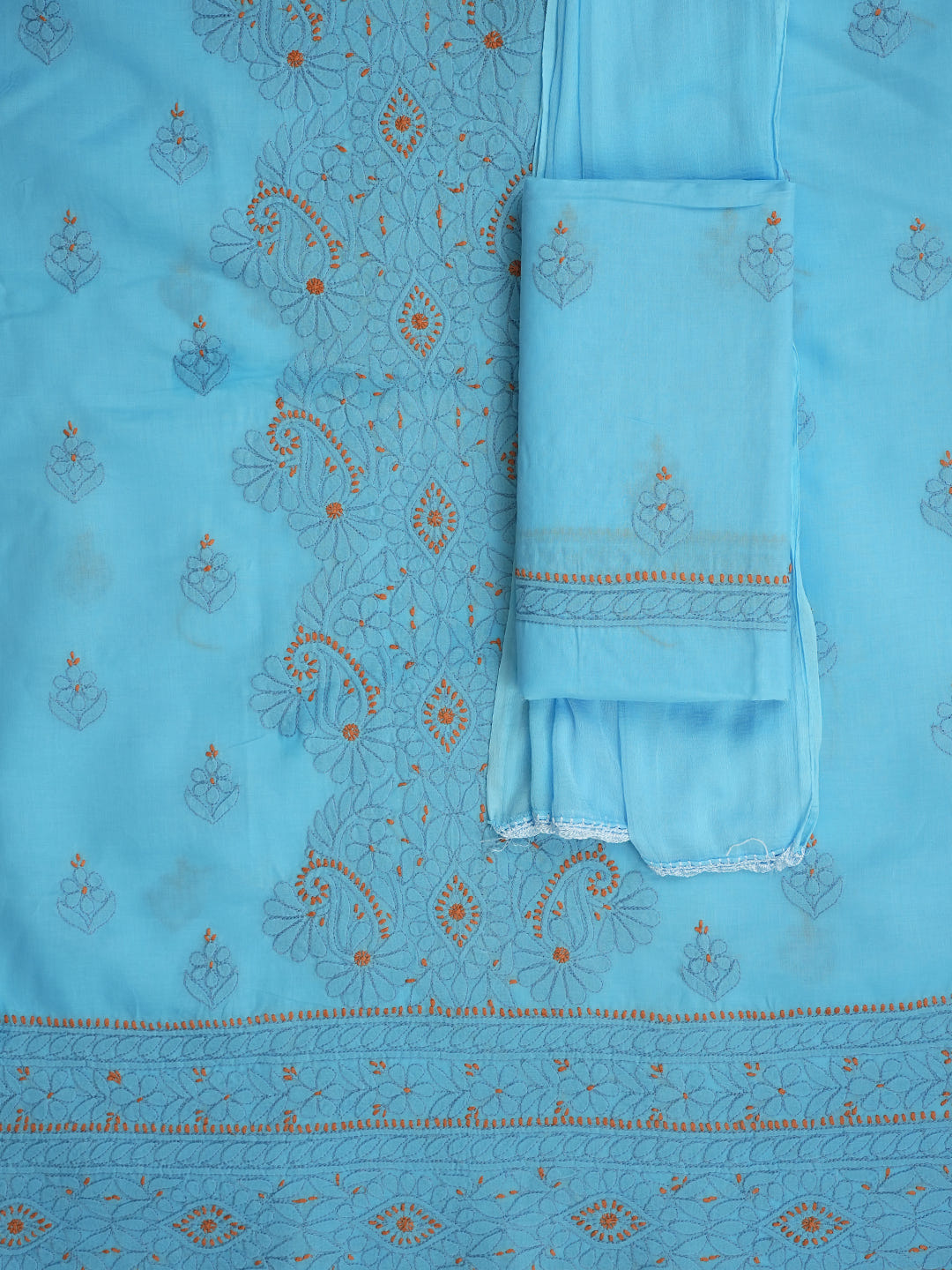Ada Hand Embroidered Blue Cotton Lucknowi Chikankari Unstitched Suit Piece With Chiffon Dupatta 01A1010621_2