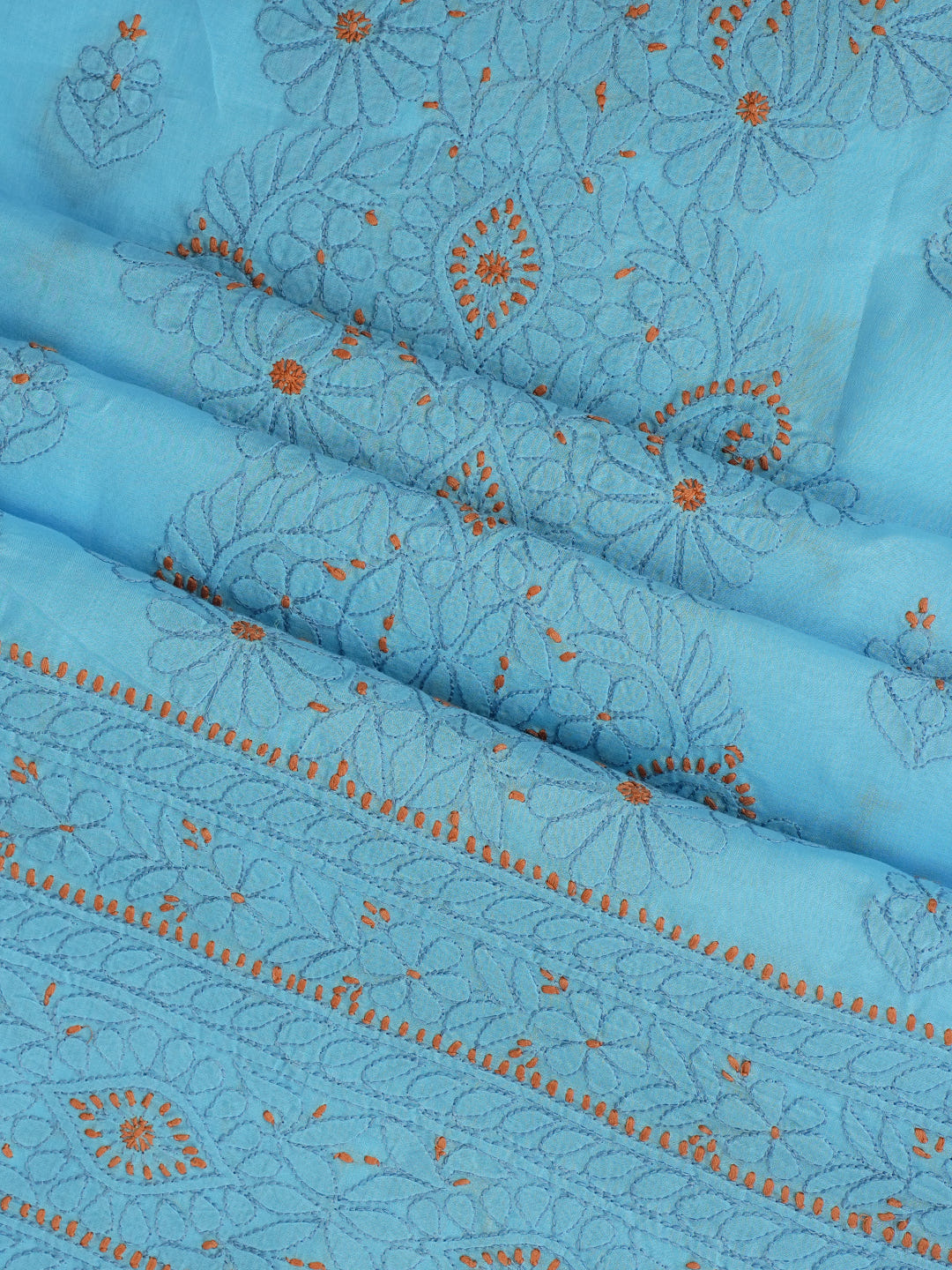 Ada Hand Embroidered Blue Cotton Lucknowi Chikankari Unstitched Suit Piece With Chiffon Dupatta 01A1010621_3