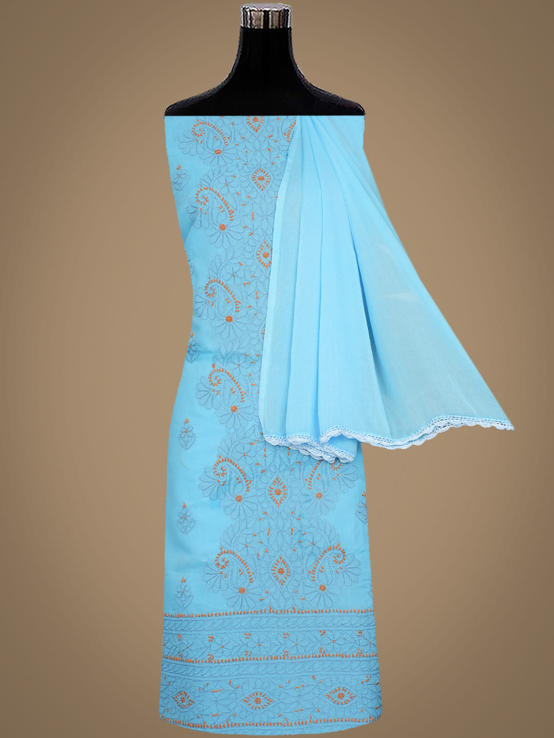 Ada Hand Embroidered Blue Cotton Lucknowi Chikankari Unstitched Suit Piece With Chiffon Dupatta 01A1010621_7
