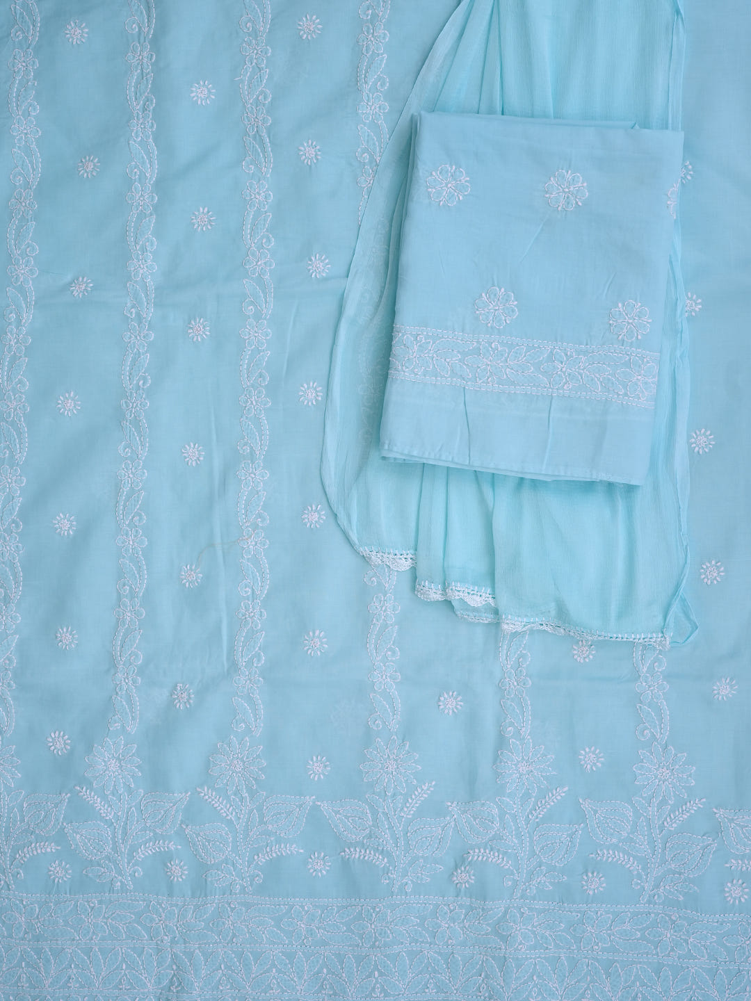 Ada Hand Embroidered Blue Cotton Lucknowi Chikankari Unstitched Suit Piece With Chiffon Dupatta 01A1019947_4