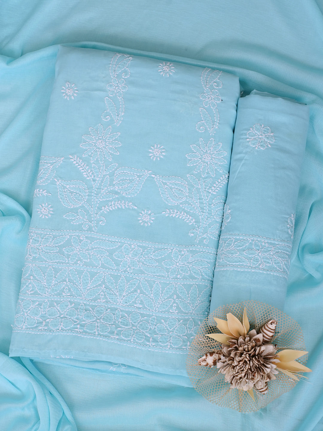 Ada Hand Embroidered Blue Cotton Lucknowi Chikankari Unstitched Suit Piece With Chiffon Dupatta 01A1019947_7