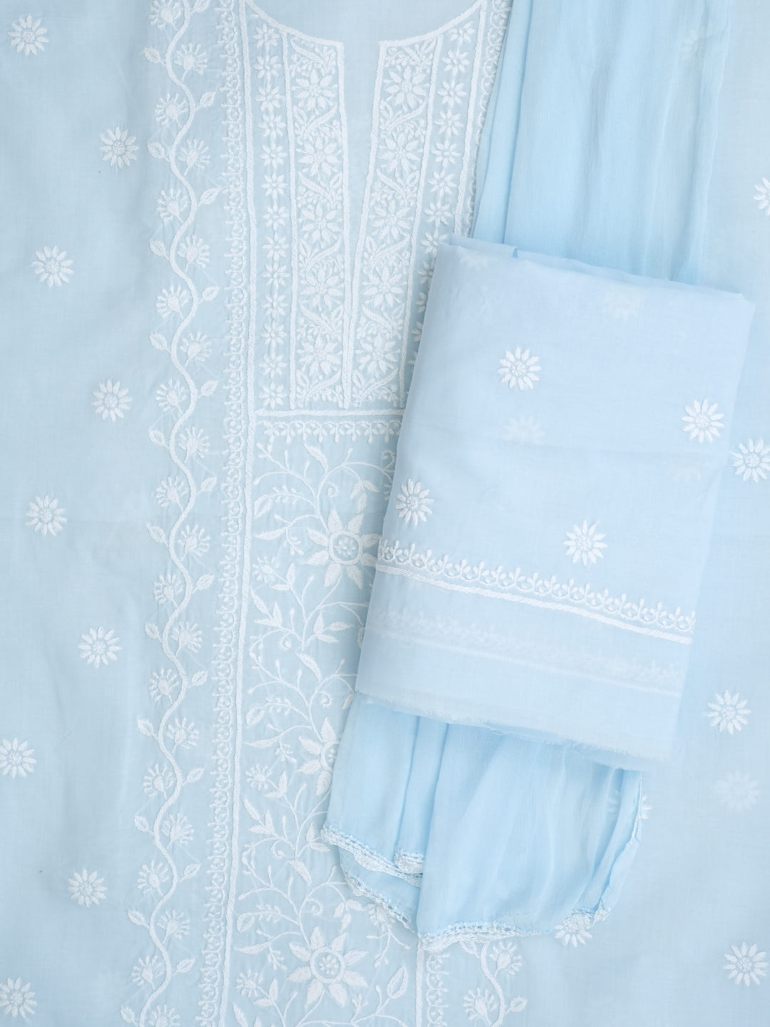 Ada Hand Embroidered Blue Cotton Lucknowi Chikankari Unstitched Suit Piece With Chiffon Dupatta 01A1025630_2