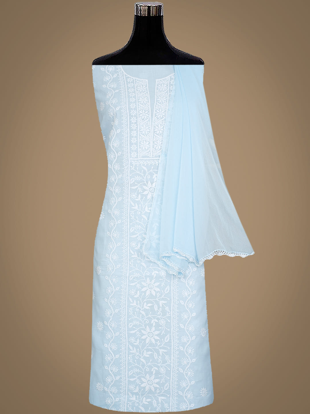 Ada Hand Embroidered Blue Cotton Lucknowi Chikankari Unstitched Suit Piece With Chiffon Dupatta 01A1025630_7