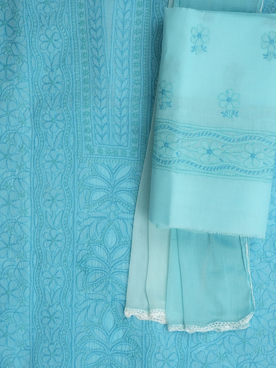 Ada Hand Embroidered Blue Cotton Lucknowi Chikankari Unstitched Suit Piece With Chiffon Dupatta 01A1025759_3