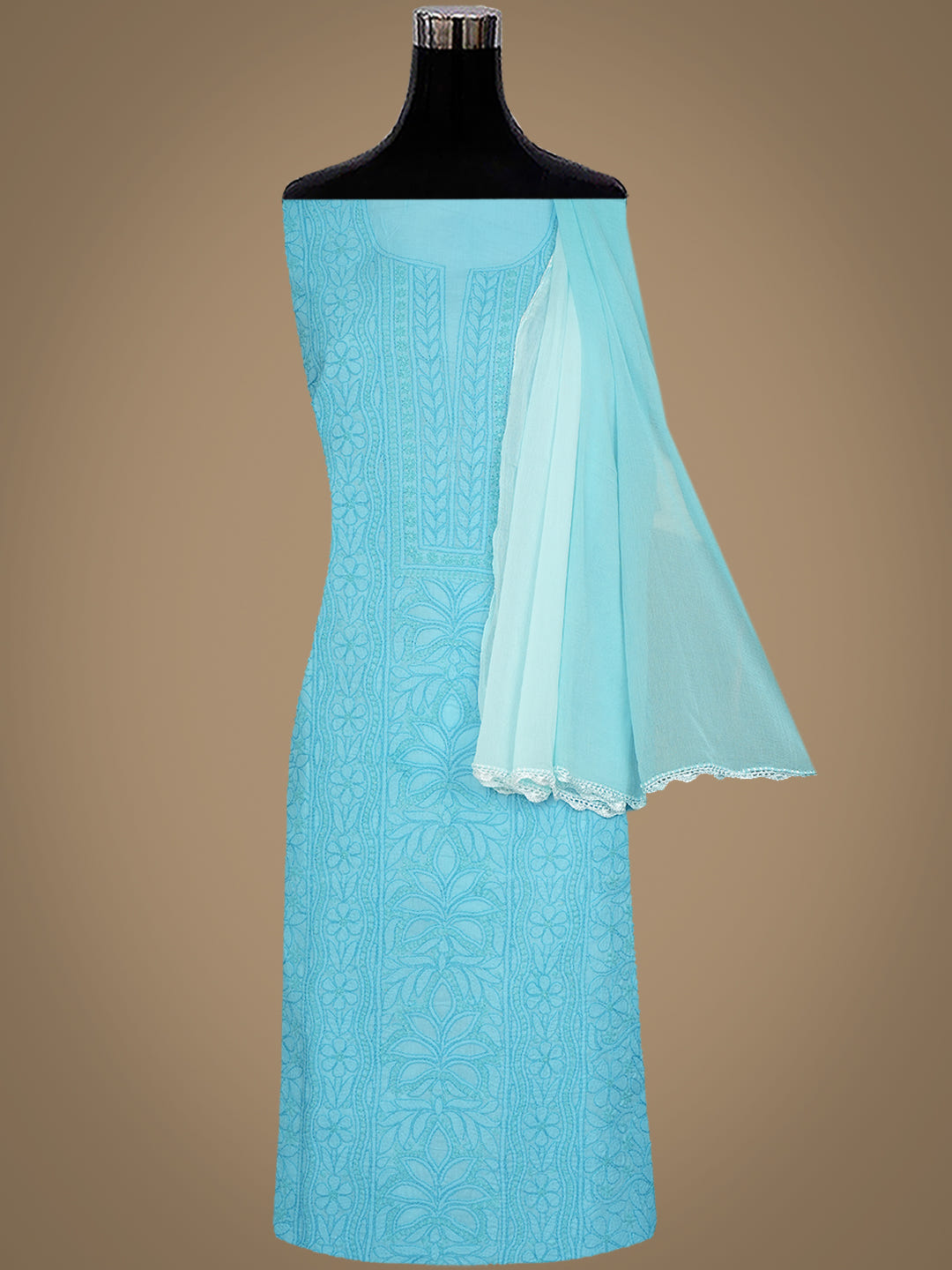 Ada Hand Embroidered Blue Cotton Lucknowi Chikankari Unstitched Suit Piece With Chiffon Dupatta 01A1025759_8