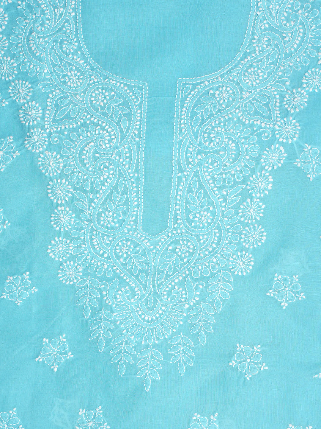 Ada Hand Embroidered Blue Cotton Lucknowi Chikankari Unstitched Suit Piece With Chiffon Dupatta A211362
