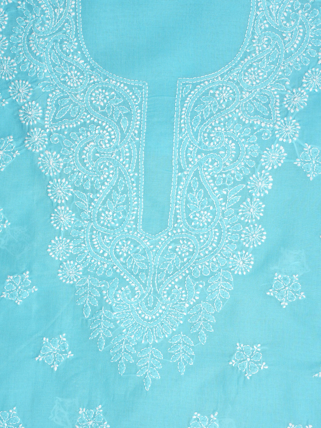 Ada Hand Embroidered Blue Cotton Lucknowi Chikankari Unstitched Suit Piece With Chiffon Dupatta A211362