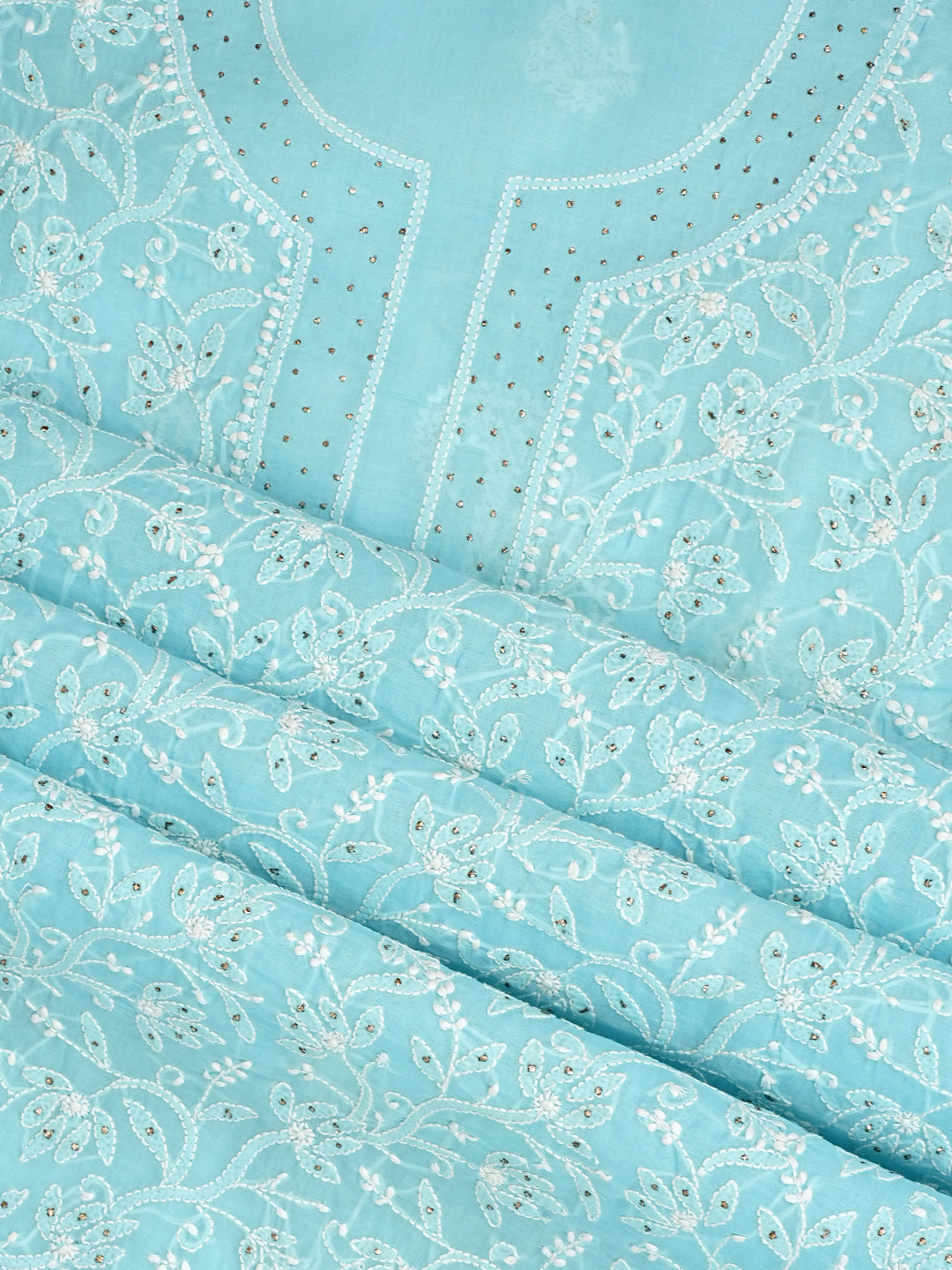 Ada Hand Embroidered Blue Cotton Lucknowi Chikankari Unstitched Suit Piece With Mukaish Work 01A994499
