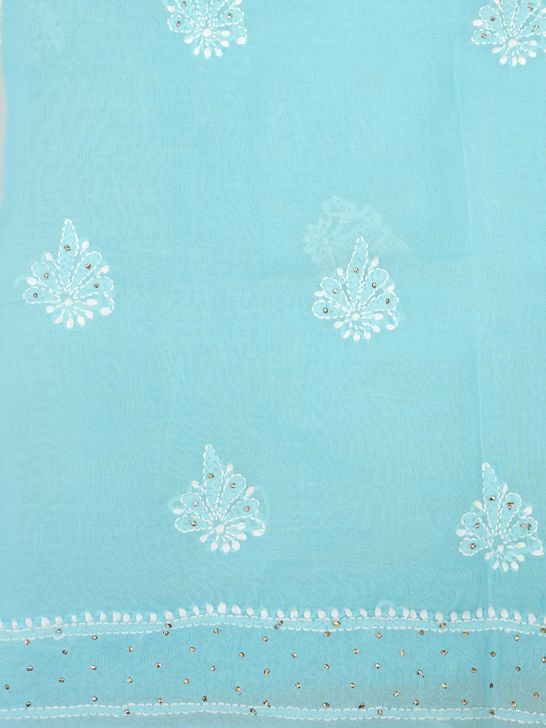 Ada Hand Embroidered Blue Cotton Lucknowi Chikankari Unstitched Suit Piece With Mukaish Work 01A994499