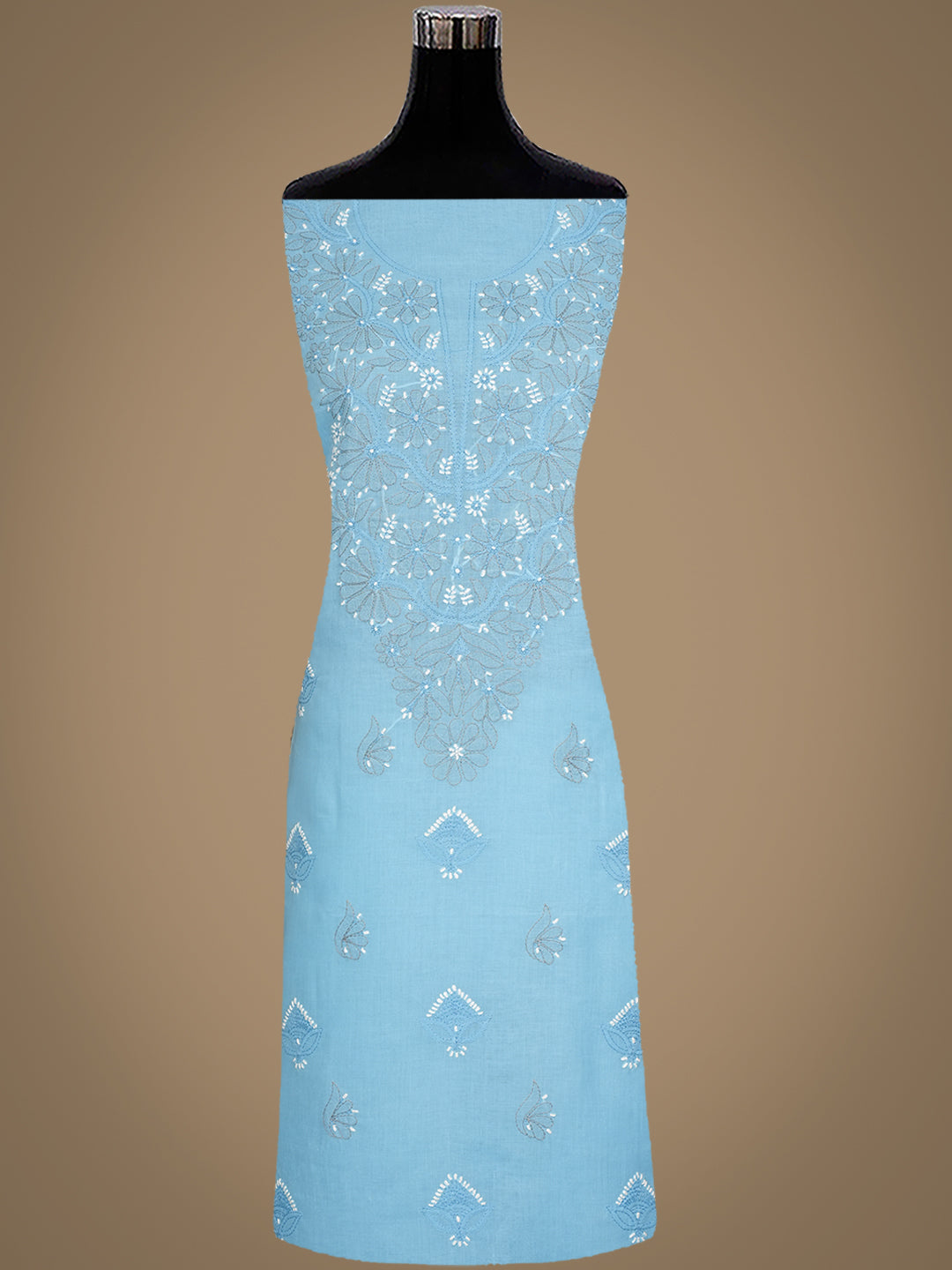 Ada Hand Embroidered Blue Cotton Lucknowi Chikankari Unstitched Suit Set With Chiffon Dupatta 01A879279